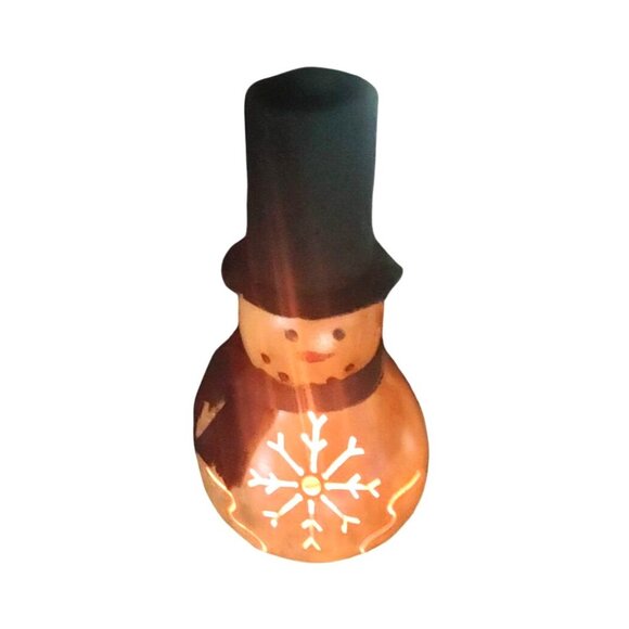 Rustic Handcrafted Gourd Snowman Lamp by Meadow Brook Gourds With Black Felt Top - Picture 10 of 15